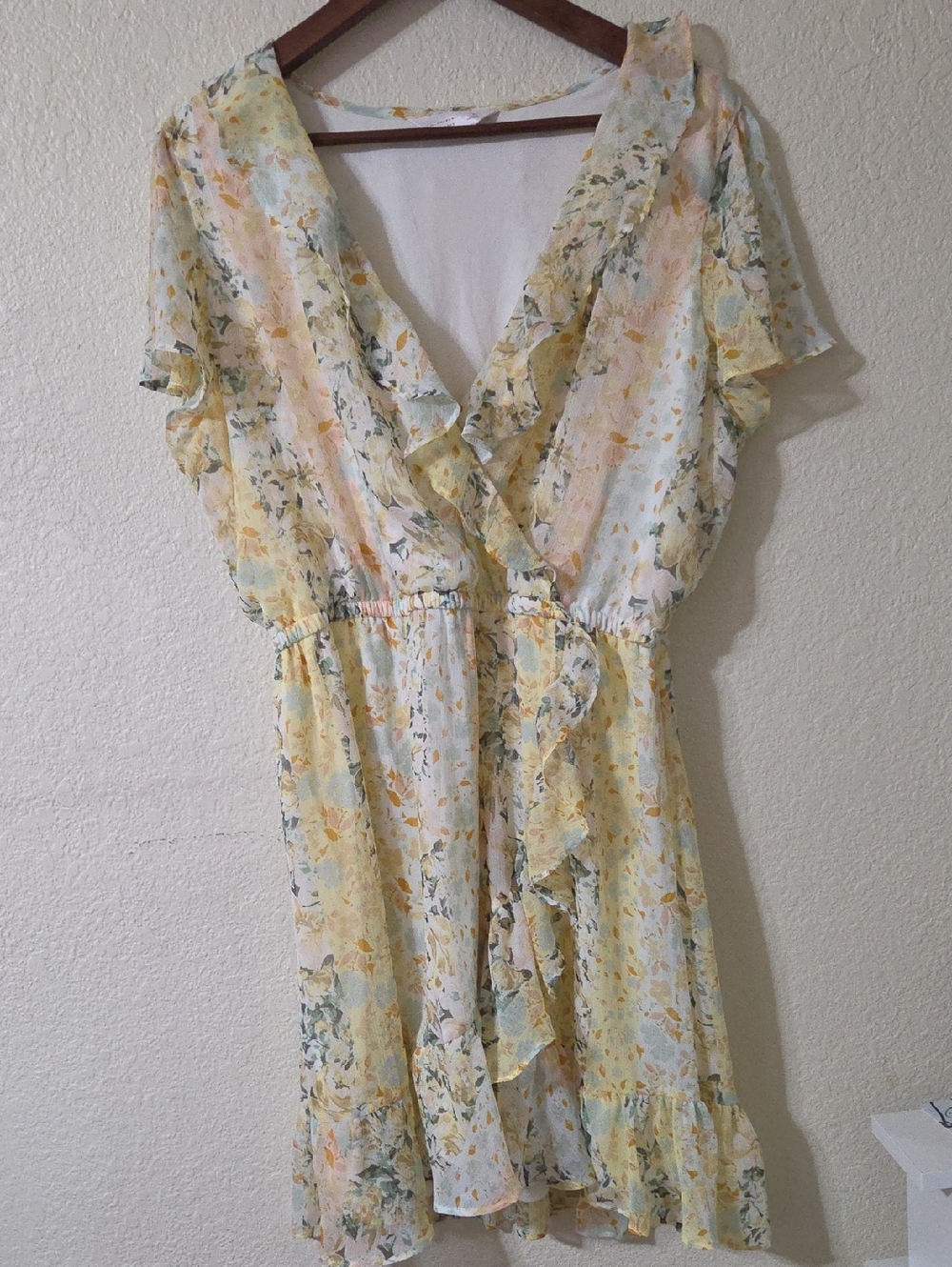 LC Lauren Conrad Pastel Yellow Floral Wrap Mini Dress